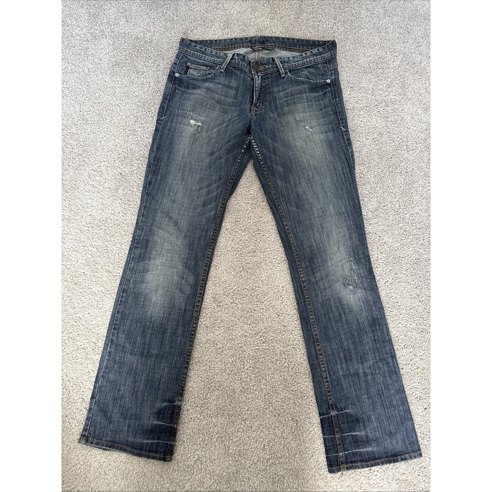 Armani Exchange Low Rise Jeans Size 10 Boot Cut Distressed Medium Blue Y2K